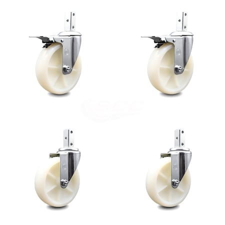 Service Caster 5 Inch Nylon Wheel Swivel 7/8 Inch Square Stem Caster Total Lock Brakes, 2PK SCC-SQTTL20S514-NYS-78-2-S-2